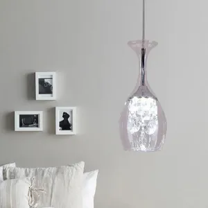 Modern LED Wine Glass Pendant Lamp in Clear Glass - Warm/White Light, Inner Crystal Shade – Perfect for Living Room