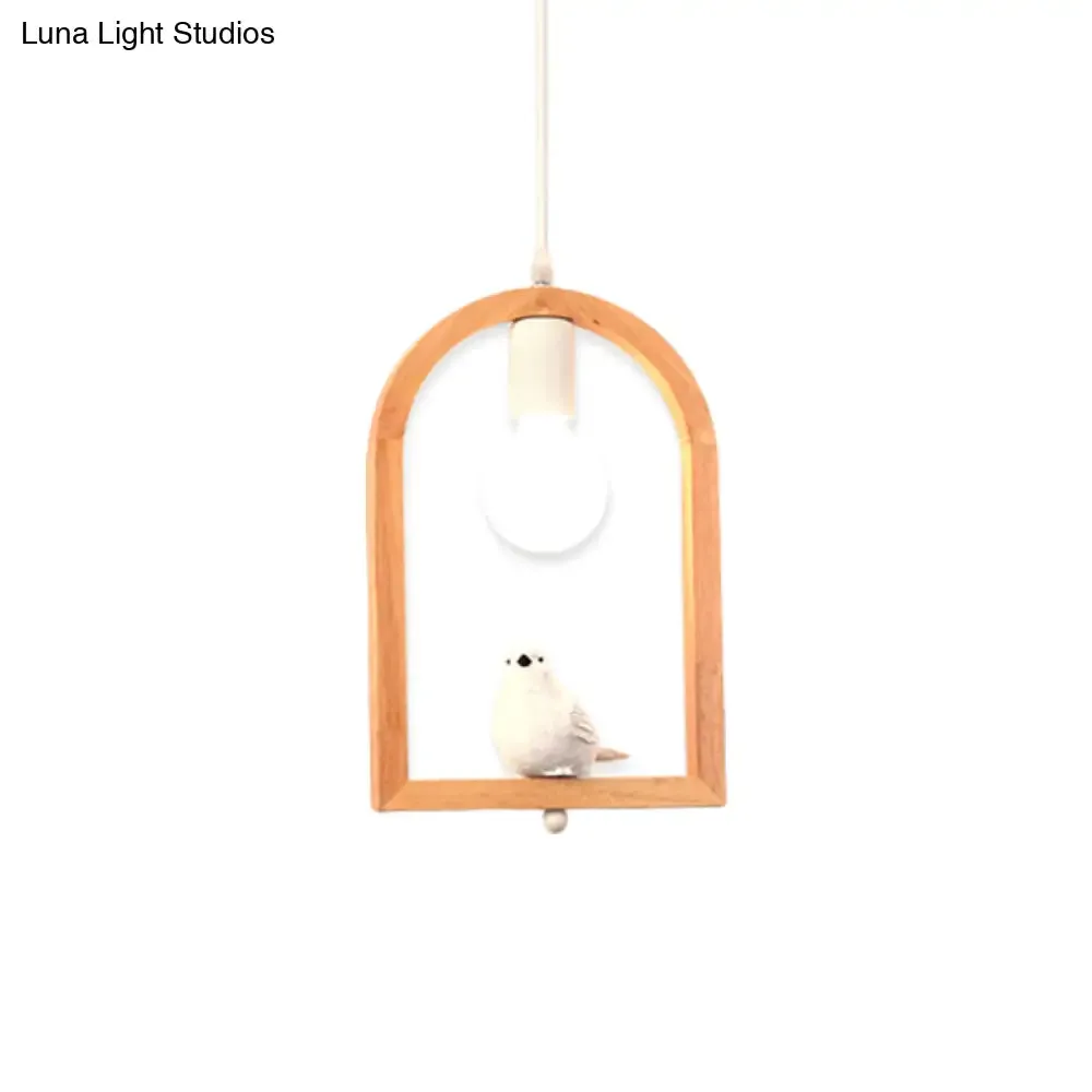 Modern Nordic Pendant Ceiling Lamp with Resin Bird Pendant, Wooden Arch Frame - White, 1 Light