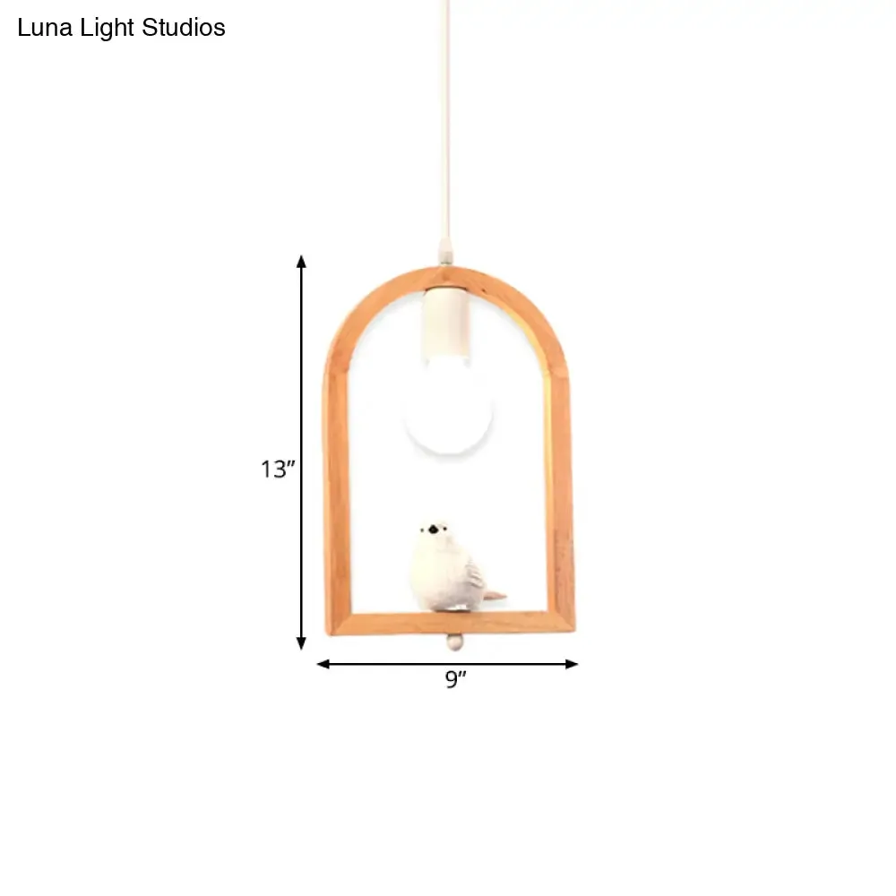 Modern Nordic Pendant Ceiling Lamp with Resin Bird Pendant, Wooden Arch Frame - White, 1 Light