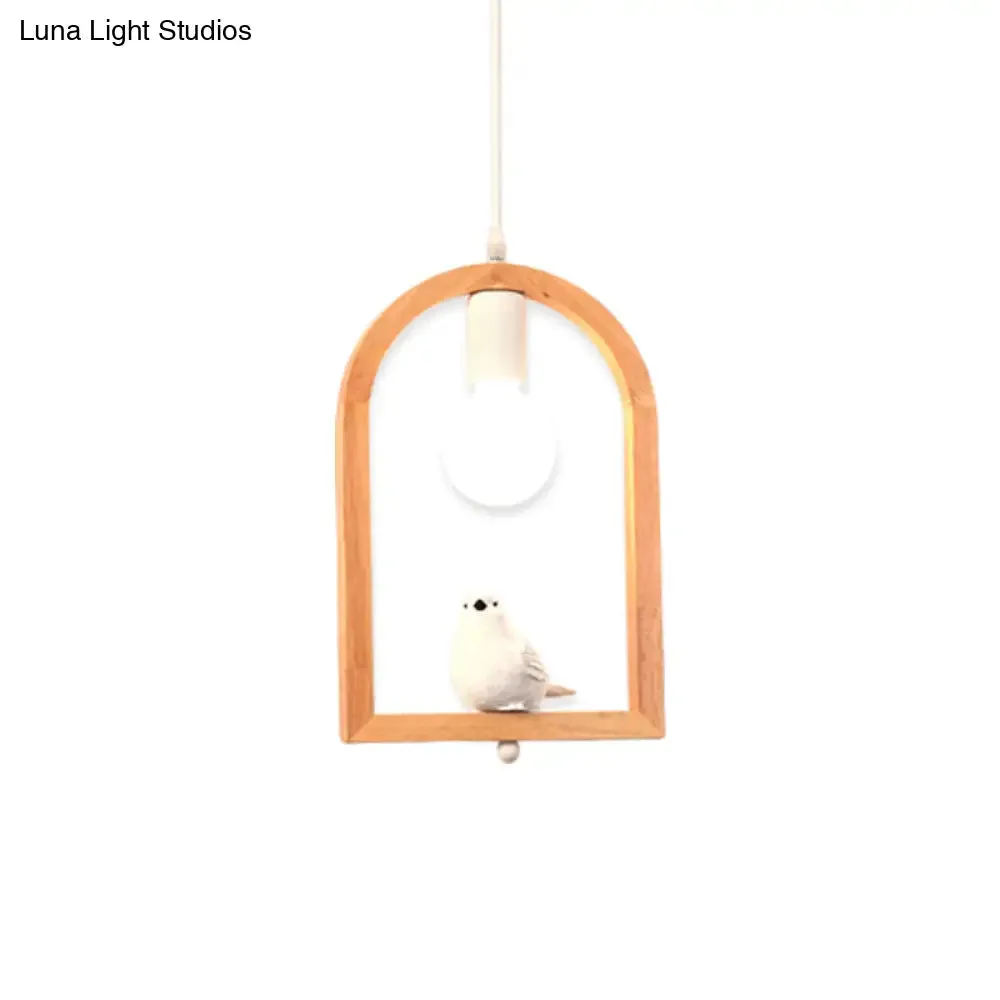Modern Nordic Pendant Ceiling Lamp with Resin Bird Pendant, Wooden Arch Frame - White, 1 Light