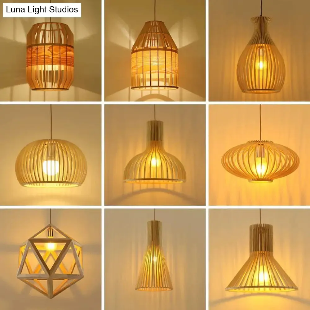 Modern Orb Bamboo Pendant Light - 1-Light Beige Suspended Fixture for Dining Table
