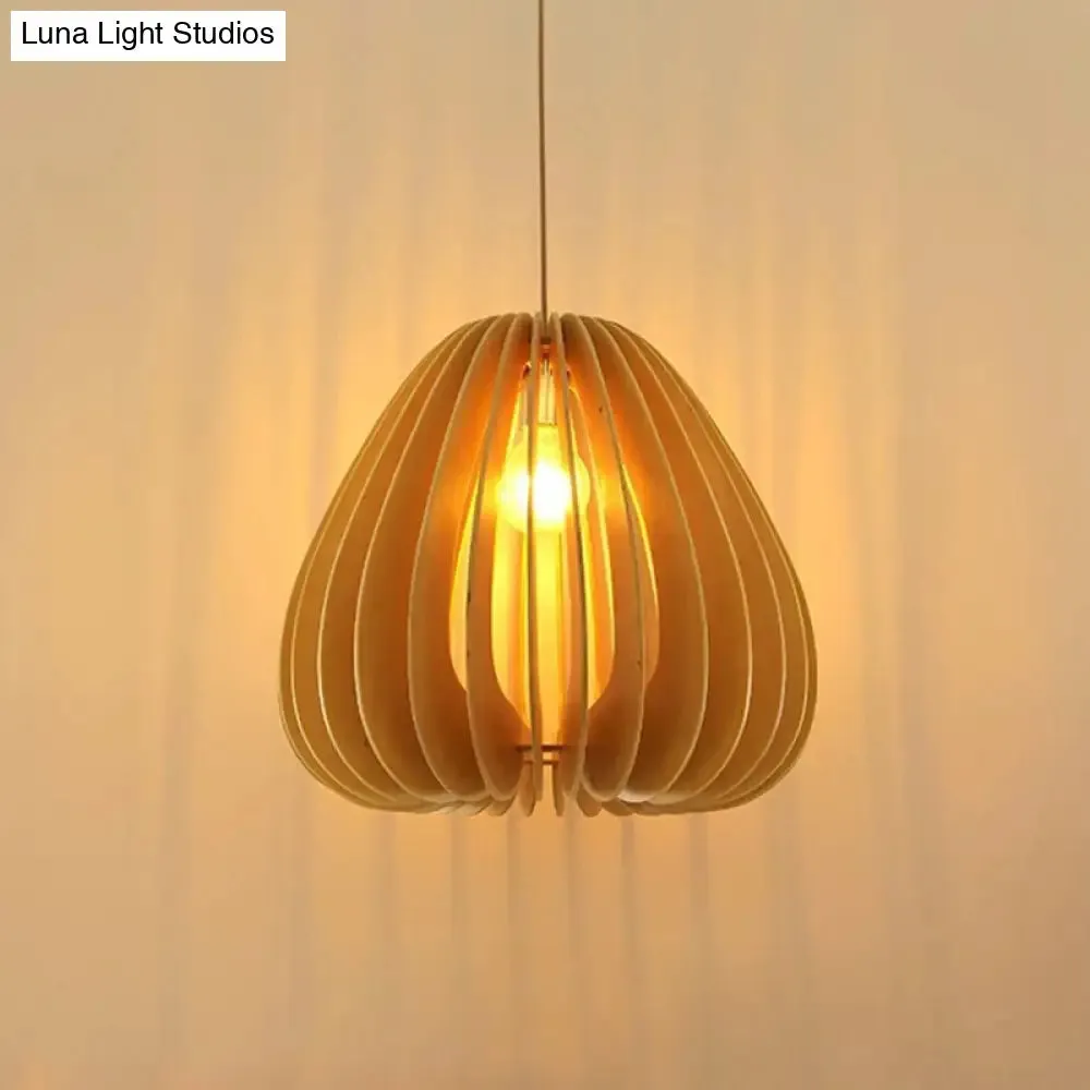 Modern Orb Bamboo Pendant Light - 1-Light Beige Suspended Fixture for Dining Table
