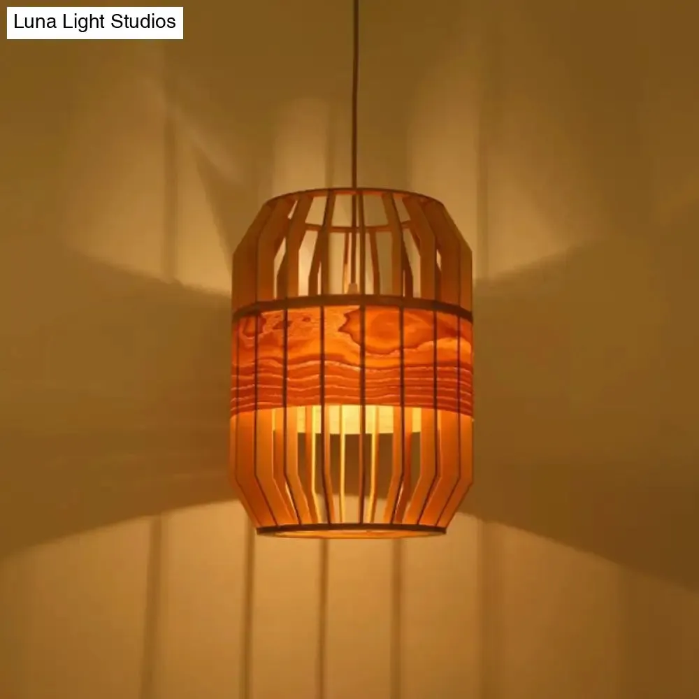 Modern Orb Bamboo Pendant Light - 1-Light Beige Suspended Fixture for Dining Table
