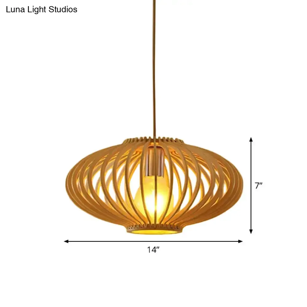 Modern Orb Bamboo Pendant Light - 1-Light Beige Suspended Fixture for Dining Table