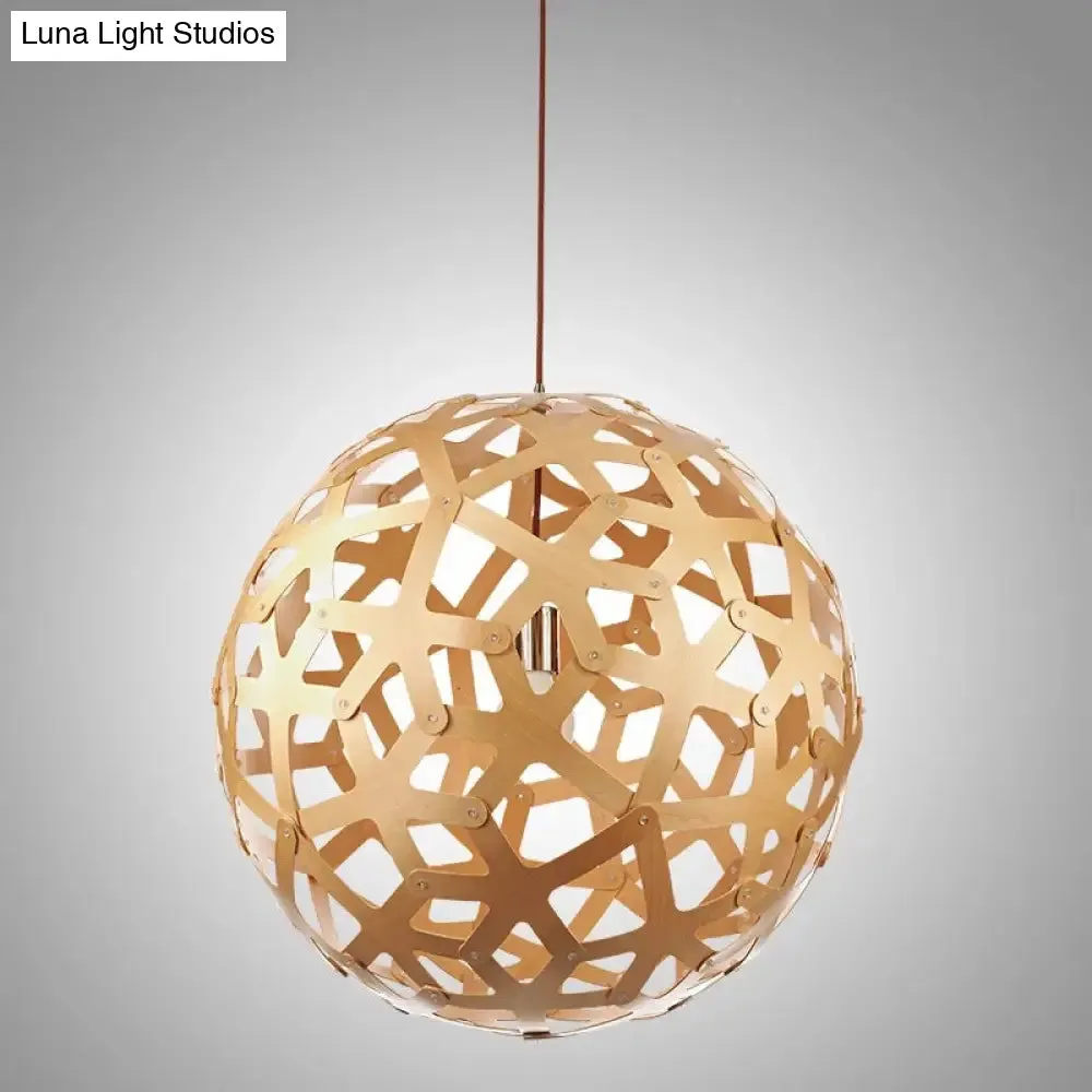 Modern Orb Bamboo Pendant Light - 1-Light Beige Suspended Fixture for Dining Table