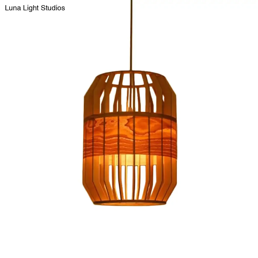 Modern Orb Bamboo Pendant Light - 1-Light Beige Suspended Fixture for Dining Table