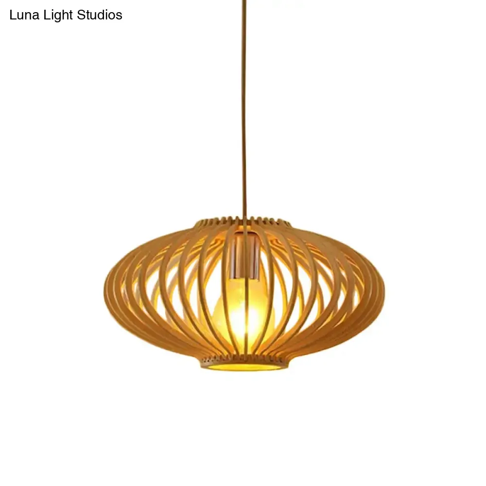 Modern Orb Bamboo Pendant Light - 1-Light Beige Suspended Fixture for Dining Table