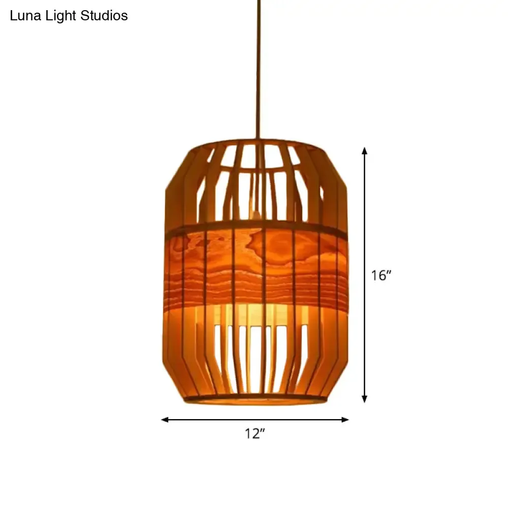 Modern Orb Bamboo Pendant Light - 1-Light Beige Suspended Fixture for Dining Table