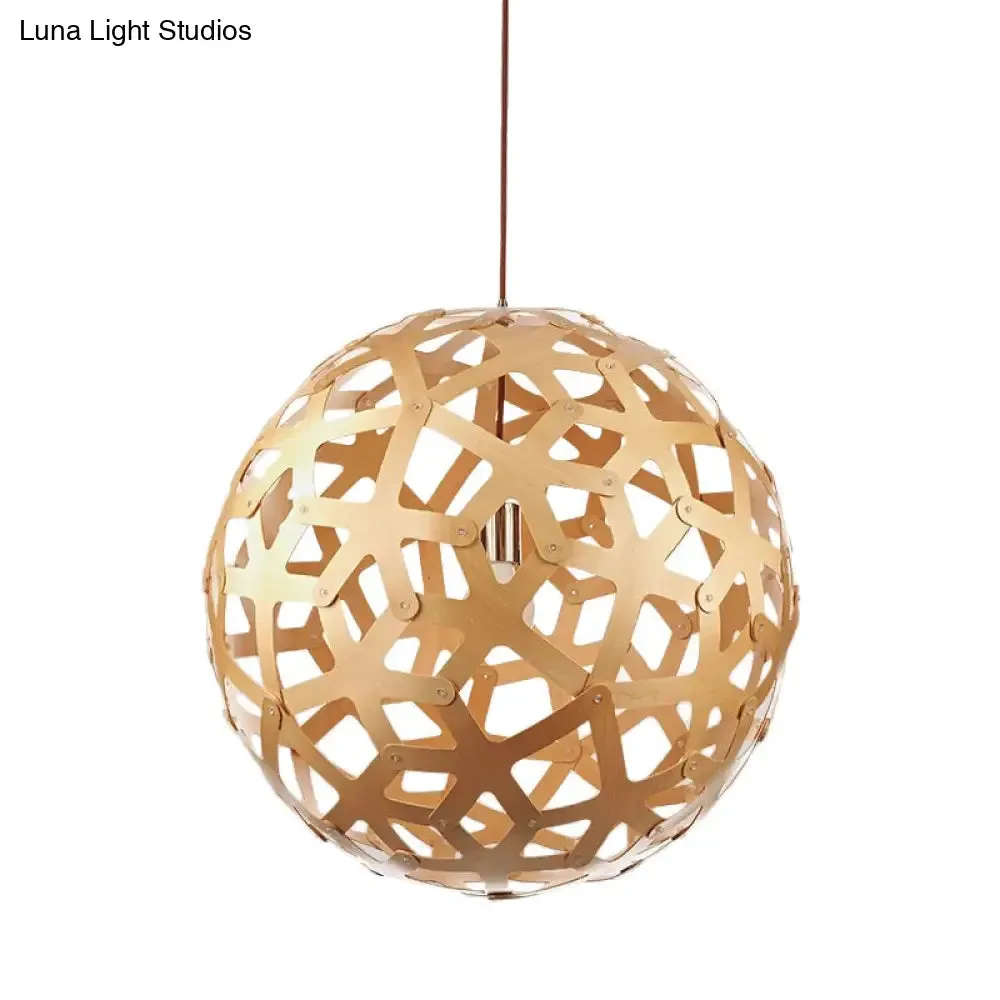 Modern Orb Bamboo Pendant Light - 1-Light Beige Suspended Fixture for Dining Table