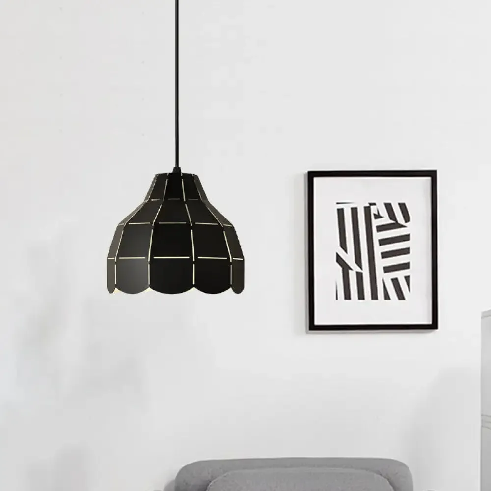 Modern Pink/White/Black Scallop Dome Ceiling Pendant Light - Metal Hanging Lamp Kit