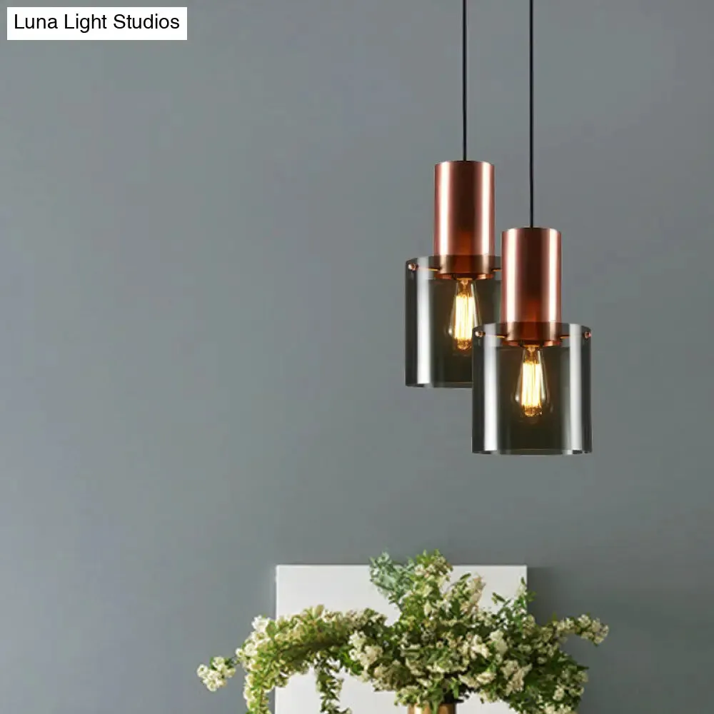 Modern Rose Gold/Gold Bottle Pendant Lamp - Smoky Grey Glass Ceiling Hang Light for Kitchen Bar