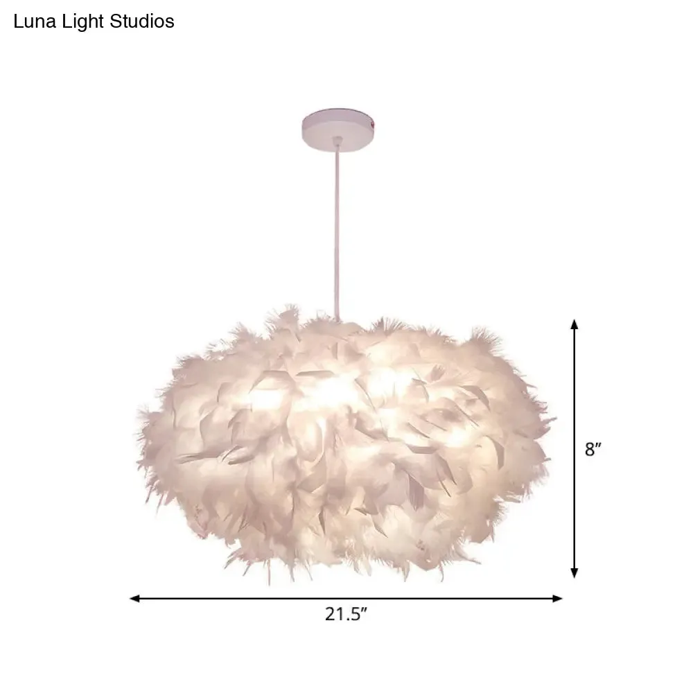 Modern Spherical Feather Pendant Light Fixture - White, 1-Bulb, 18"/21.5" Width - Ideal for Dining Room Suspension