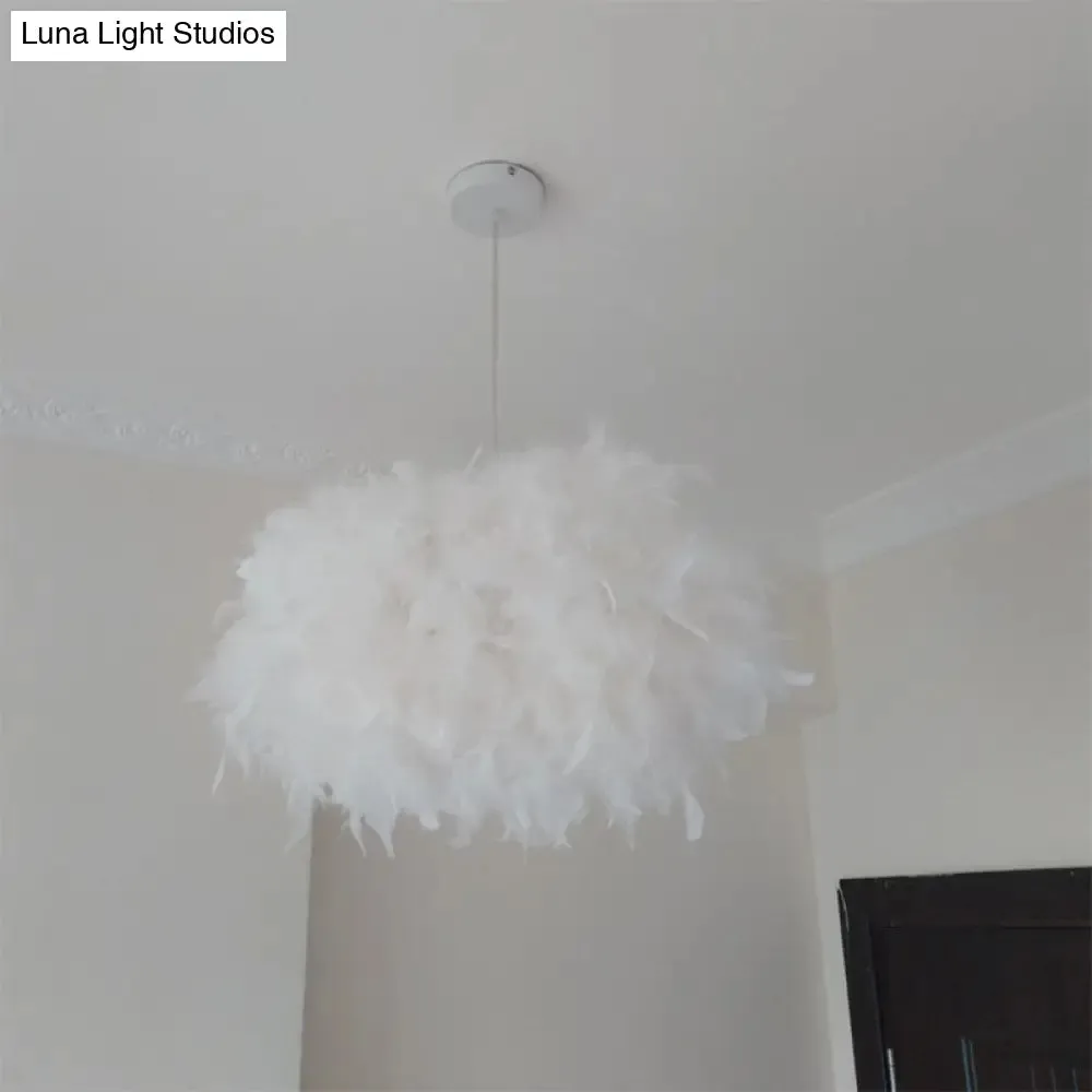 Modern Spherical Feather Pendant Light Fixture - White, 1-Bulb, 18"/21.5" Width - Ideal for Dining Room Suspension