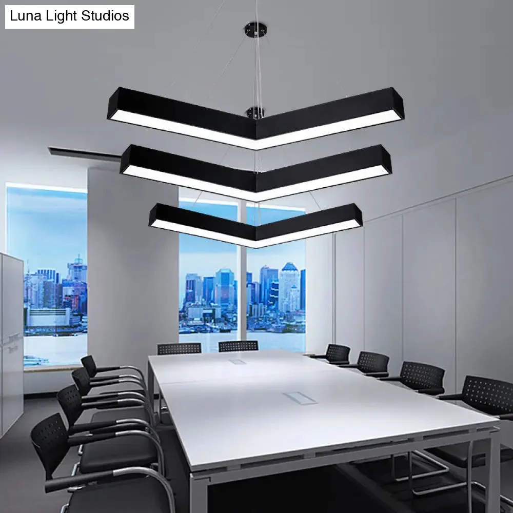 Modern V-Shaped Commercial Pendant LED Hanging Lamp, Minimalistic Metal Black/White, 23.5"/35.5"/47" Wide