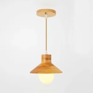 Modern Wooden Pendant Light in Beige for Kid's Room - Coolie Shade Hanging Light with Linear/Round Canopy