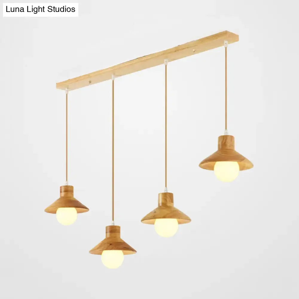 Modern Wooden Pendant Light in Beige for Kid's Room - Coolie Shade Hanging Light with Linear/Round Canopy