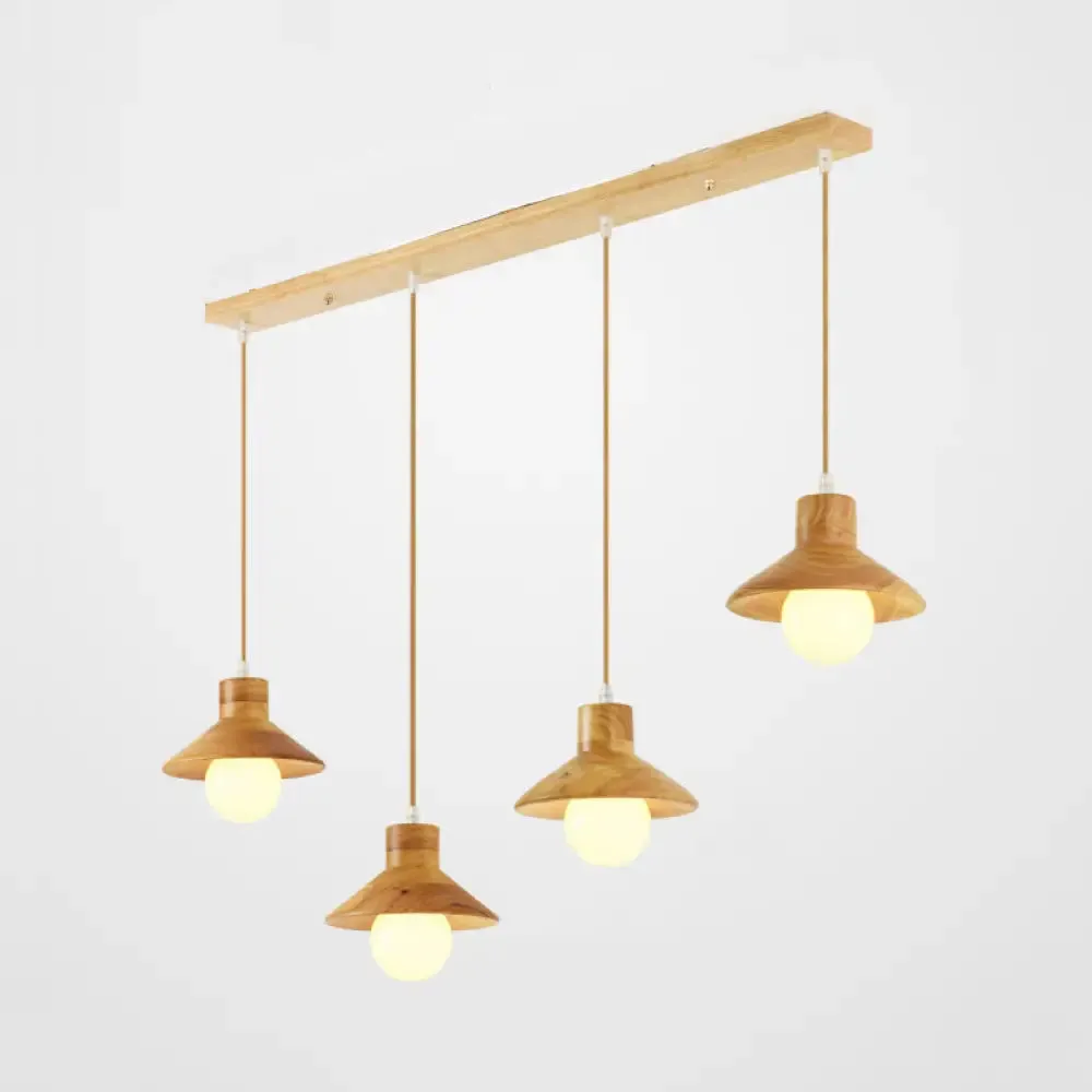 Modern Wooden Pendant Light in Beige for Kid's Room - Coolie Shade Hanging Light with Linear/Round Canopy