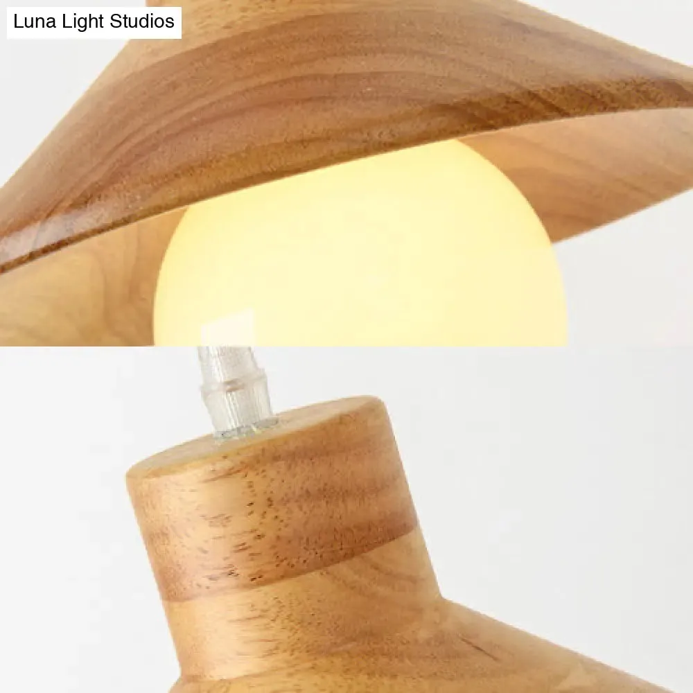 Modern Wooden Pendant Light in Beige for Kid's Room - Coolie Shade Hanging Light with Linear/Round Canopy