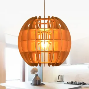 Modern Wooden Spherical Shade Drop Light in Natural Wood for Kitchen