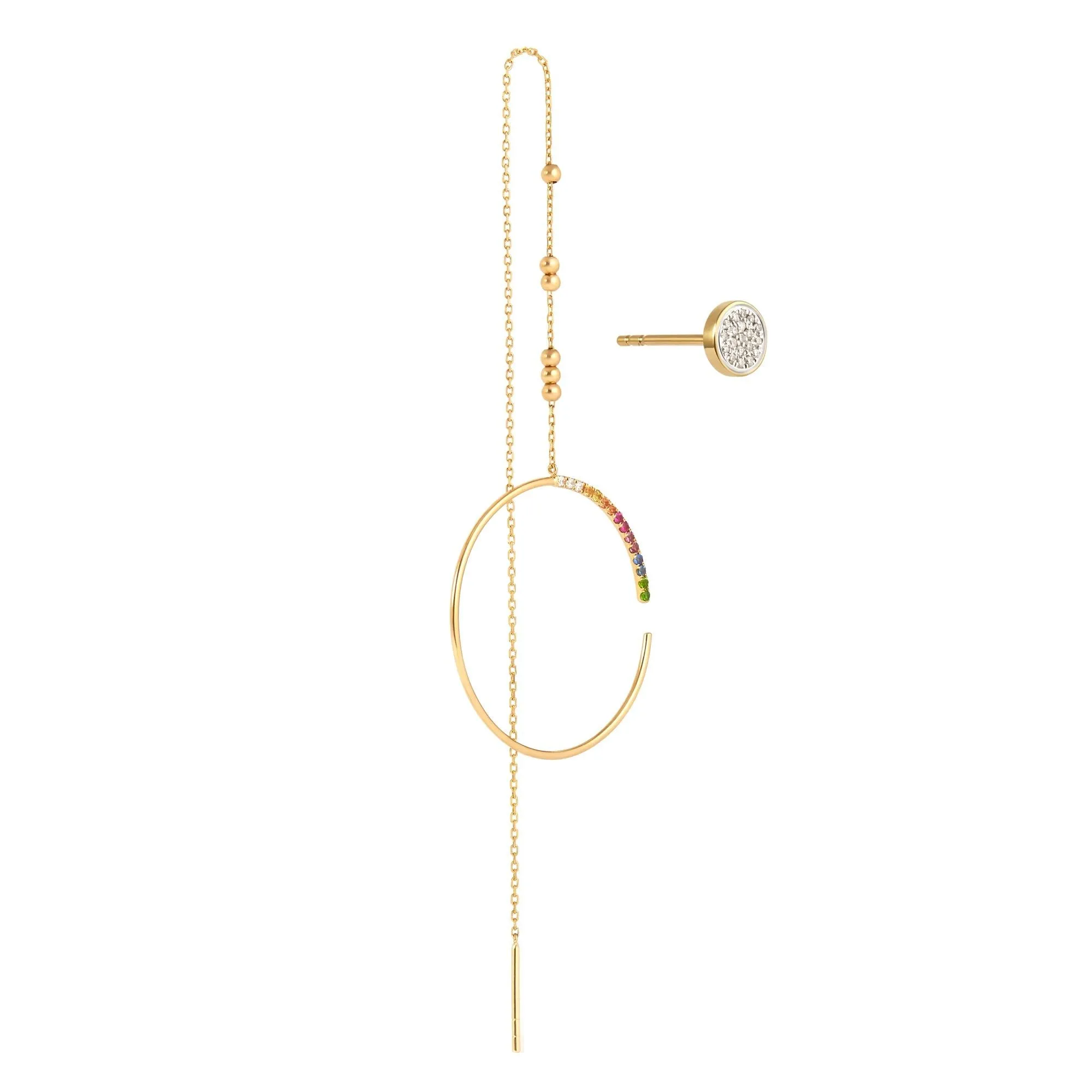 Modern Words Fine Rainbow 18K Gold Earrings w. Diamond, Sapphire, Ruby, Tsavorite & Garnet