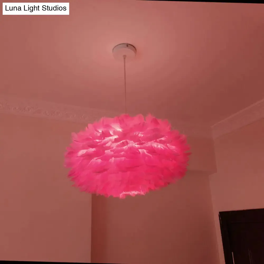 Modernist 1-Light Feather Rose Pendant Light - Grey/Apricot/Pink - Ceiling Hang Lamp - 18"/21.5" Width - Perfect for Tables
