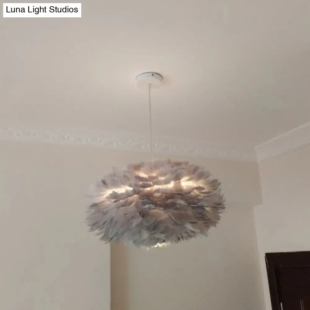 Modernist 1-Light Feather Rose Pendant Light - Grey/Apricot/Pink - Ceiling Hang Lamp - 18"/21.5" Width - Perfect for Tables