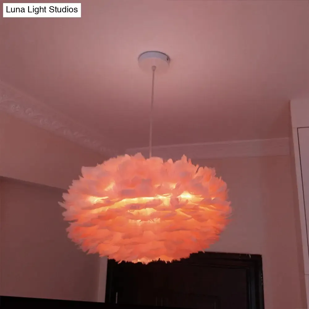 Modernist 1-Light Feather Rose Pendant Light - Grey/Apricot/Pink - Ceiling Hang Lamp - 18"/21.5" Width - Perfect for Tables