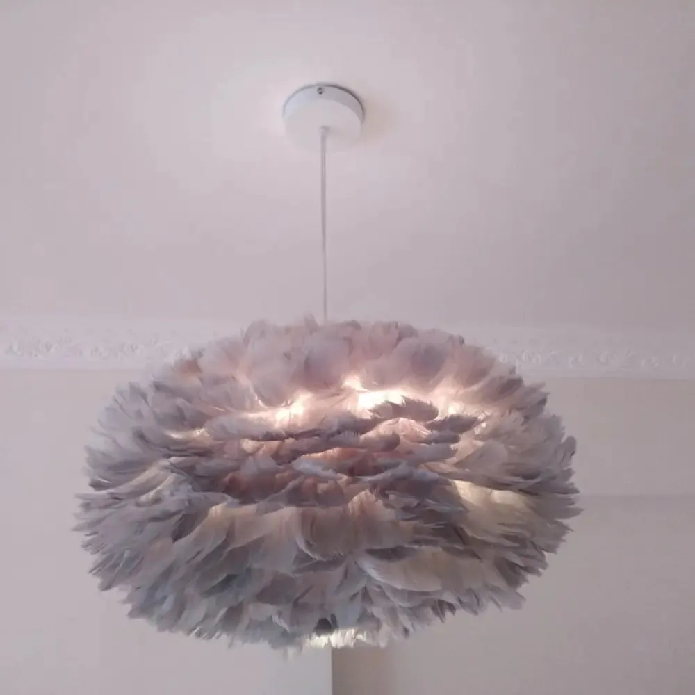 Modernist 1-Light Feather Rose Pendant Light - Grey/Apricot/Pink - Ceiling Hang Lamp - 18"/21.5" Width - Perfect for Tables