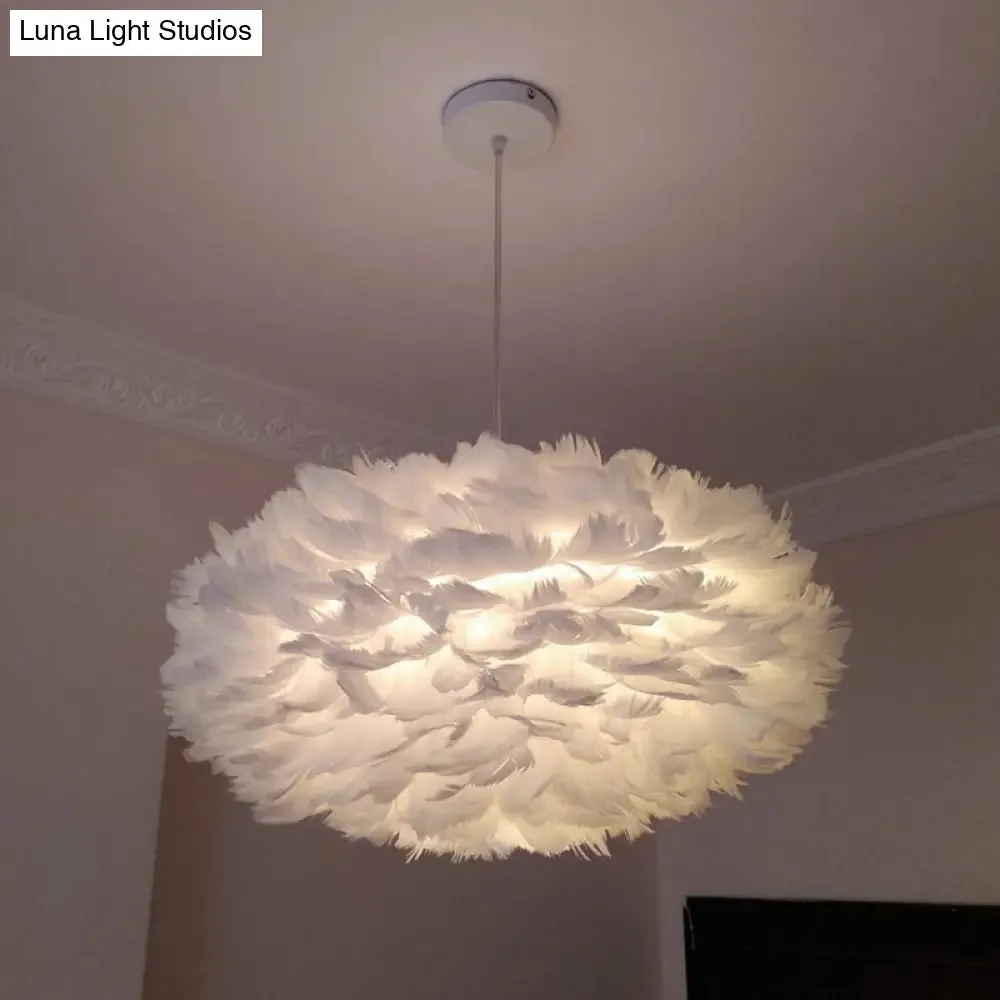 Modernist 1-Light Feather Rose Pendant Light - Grey/Apricot/Pink - Ceiling Hang Lamp - 18"/21.5" Width - Perfect for Tables
