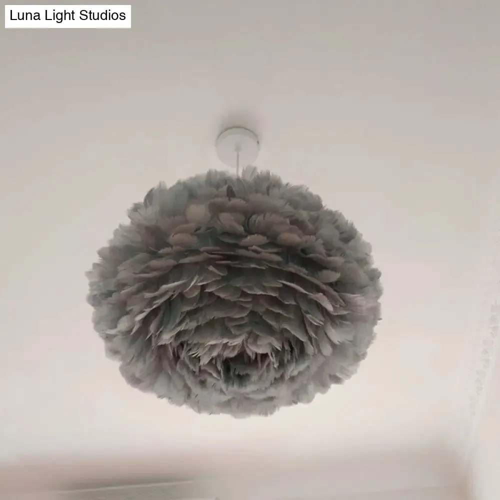 Modernist 1-Light Feather Rose Pendant Light - Grey/Apricot/Pink - Ceiling Hang Lamp - 18"/21.5" Width - Perfect for Tables