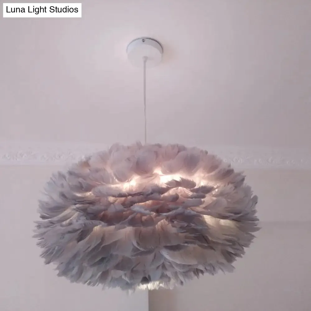 Modernist 1-Light Feather Rose Pendant Light - Grey/Apricot/Pink - Ceiling Hang Lamp - 18"/21.5" Width - Perfect for Tables