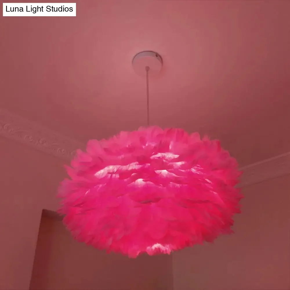 Modernist 1-Light Feather Rose Pendant Light - Grey/Apricot/Pink - Ceiling Hang Lamp - 18"/21.5" Width - Perfect for Tables