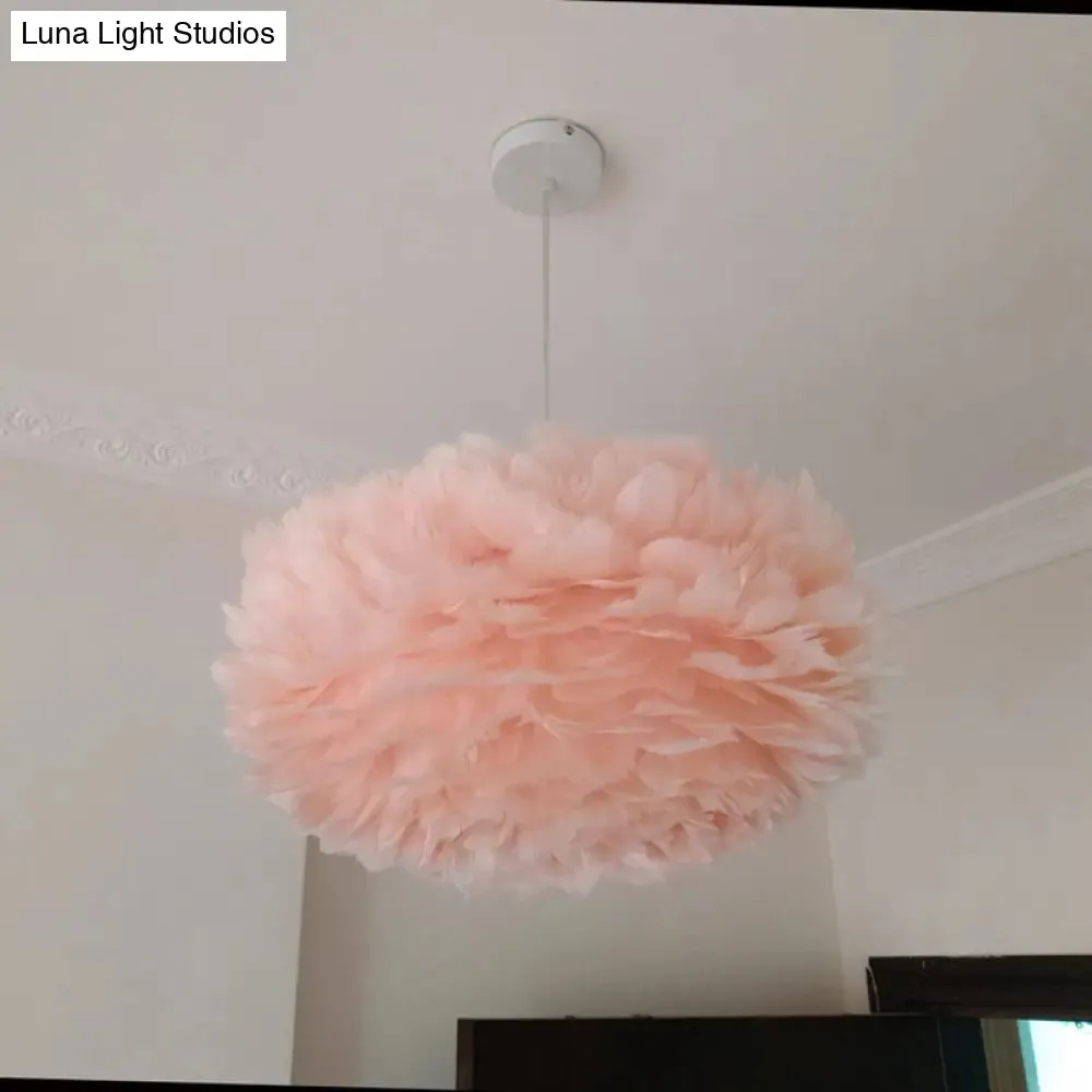 Modernist 1-Light Feather Rose Pendant Light - Grey/Apricot/Pink - Ceiling Hang Lamp - 18"/21.5" Width - Perfect for Tables