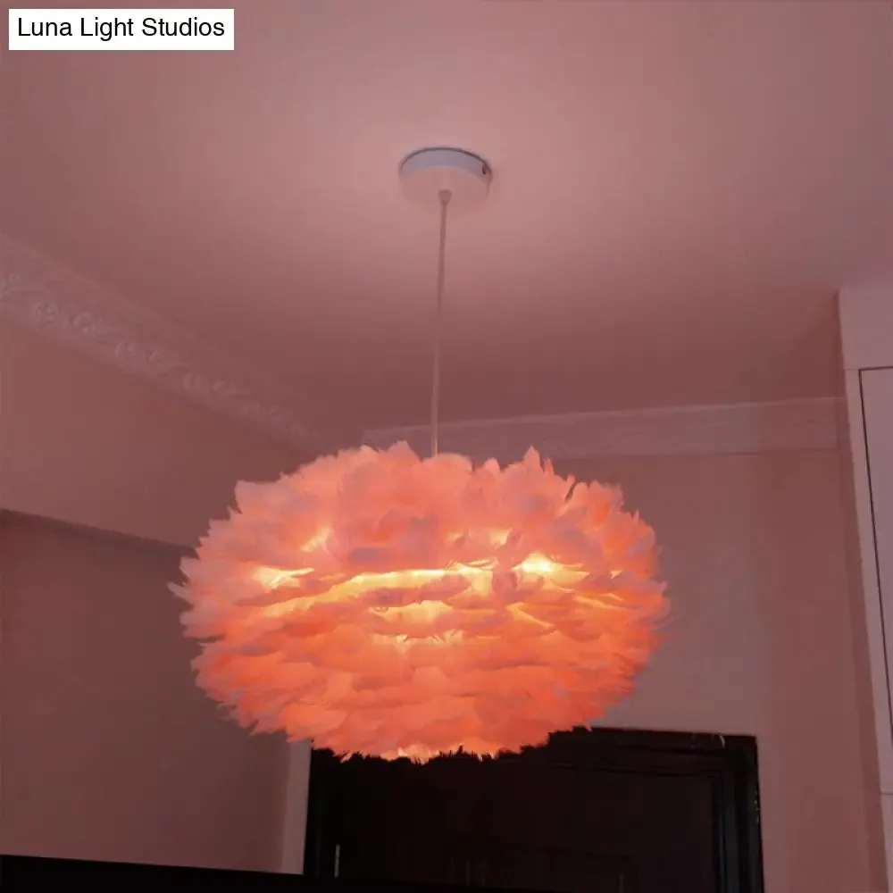 Modernist 1-Light Feather Rose Pendant Light - Grey/Apricot/Pink - Ceiling Hang Lamp - 18"/21.5" Width - Perfect for Tables