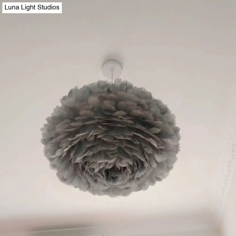 Modernist 1-Light Feather Rose Pendant Light - Grey/Apricot/Pink - Ceiling Hang Lamp - 18"/21.5" Width - Perfect for Tables