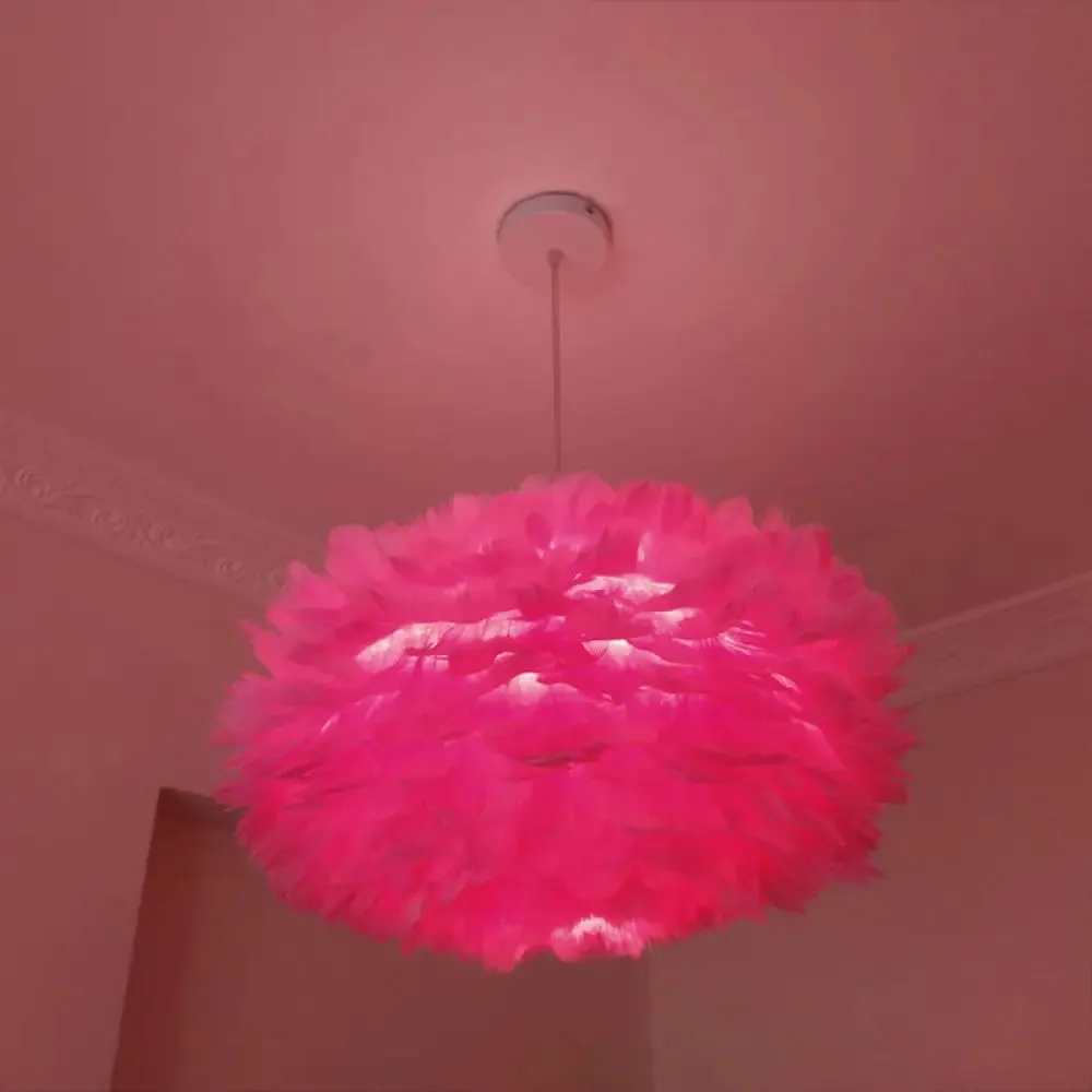 Modernist 1-Light Feather Rose Pendant Light - Grey/Apricot/Pink - Ceiling Hang Lamp - 18"/21.5" Width - Perfect for Tables