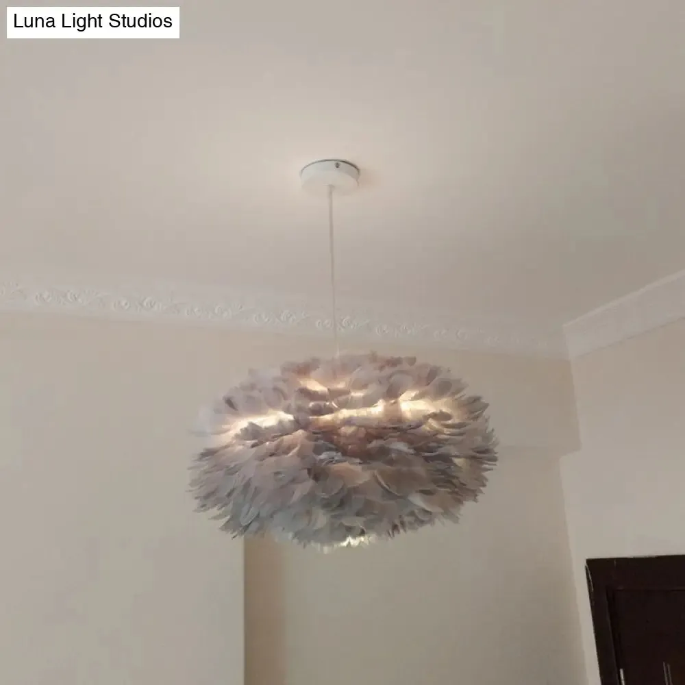 Modernist 1-Light Feather Rose Pendant Light - Grey/Apricot/Pink - Ceiling Hang Lamp - 18"/21.5" Width - Perfect for Tables