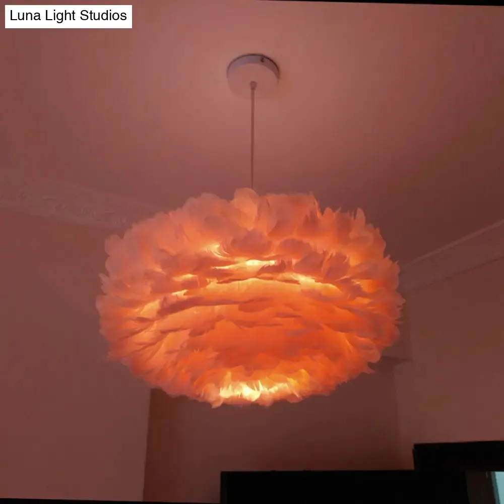 Modernist 1-Light Feather Rose Pendant Light - Grey/Apricot/Pink - Ceiling Hang Lamp - 18"/21.5" Width - Perfect for Tables