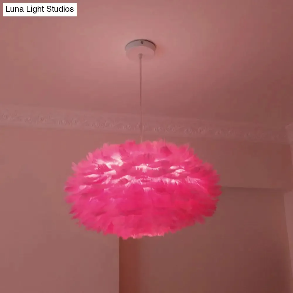Modernist 1-Light Feather Rose Pendant Light - Grey/Apricot/Pink - Ceiling Hang Lamp - 18"/21.5" Width - Perfect for Tables