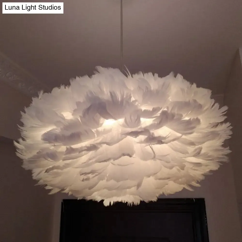 Modernist 1-Light Feather Rose Pendant Light - Grey/Apricot/Pink - Ceiling Hang Lamp - 18"/21.5" Width - Perfect for Tables