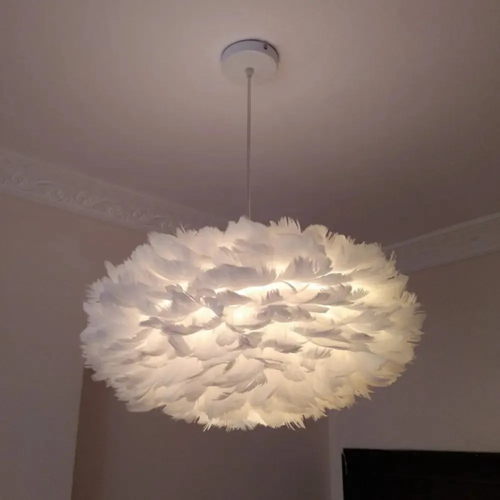 Modernist 1-Light Feather Rose Pendant Light - Grey/Apricot/Pink - Ceiling Hang Lamp - 18"/21.5" Width - Perfect for Tables