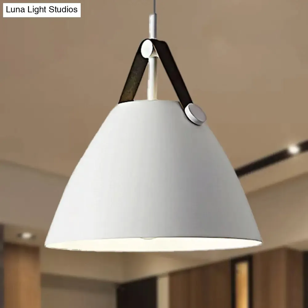 Modernist Conical Pendant Lighting - Metallic Suspension Light with Leather Strap - Black/Blue - 10.5"/14" W - 1 Bulb - Perfect for Tables