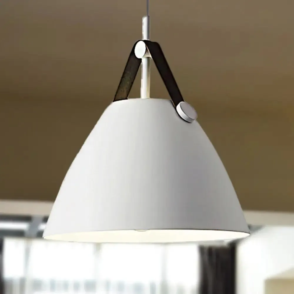 Modernist Conical Pendant Lighting - Metallic Suspension Light with Leather Strap - Black/Blue - 10.5"/14" W - 1 Bulb - Perfect for Tables