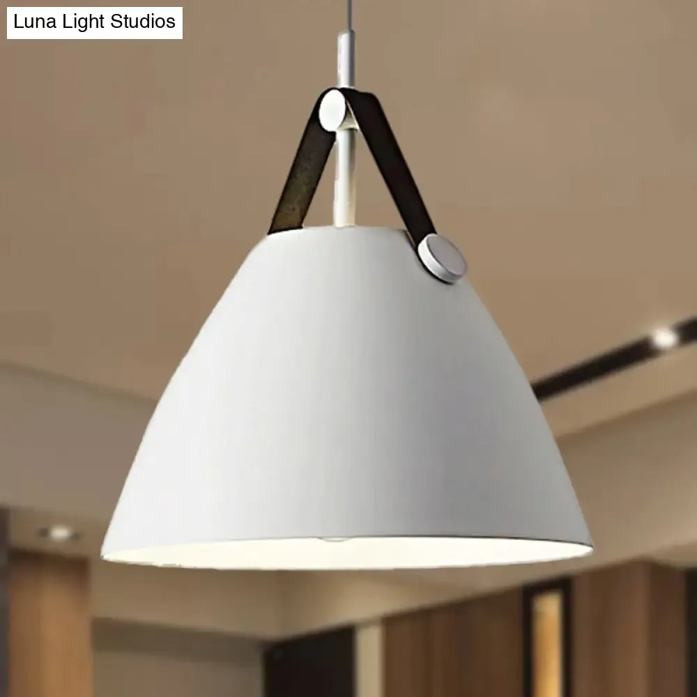 Modernist Conical Pendant Lighting - Metallic Suspension Light with Leather Strap - Black/Blue - 10.5"/14" W - 1 Bulb - Perfect for Tables