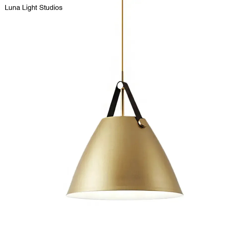 Modernist Conical Pendant Lighting - Metallic Suspension Light with Leather Strap - Black/Blue - 10.5"/14" W - 1 Bulb - Perfect for Tables
