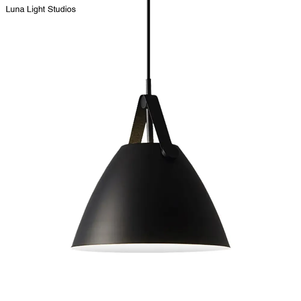 Modernist Conical Pendant Lighting - Metallic Suspension Light with Leather Strap - Black/Blue - 10.5"/14" W - 1 Bulb - Perfect for Tables