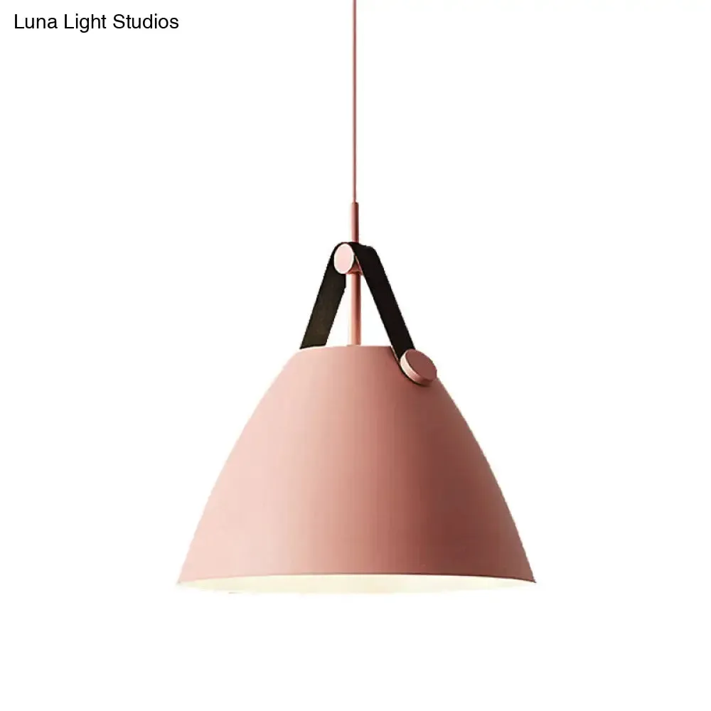 Modernist Conical Pendant Lighting - Metallic Suspension Light with Leather Strap - Black/Blue - 10.5"/14" W - 1 Bulb - Perfect for Tables
