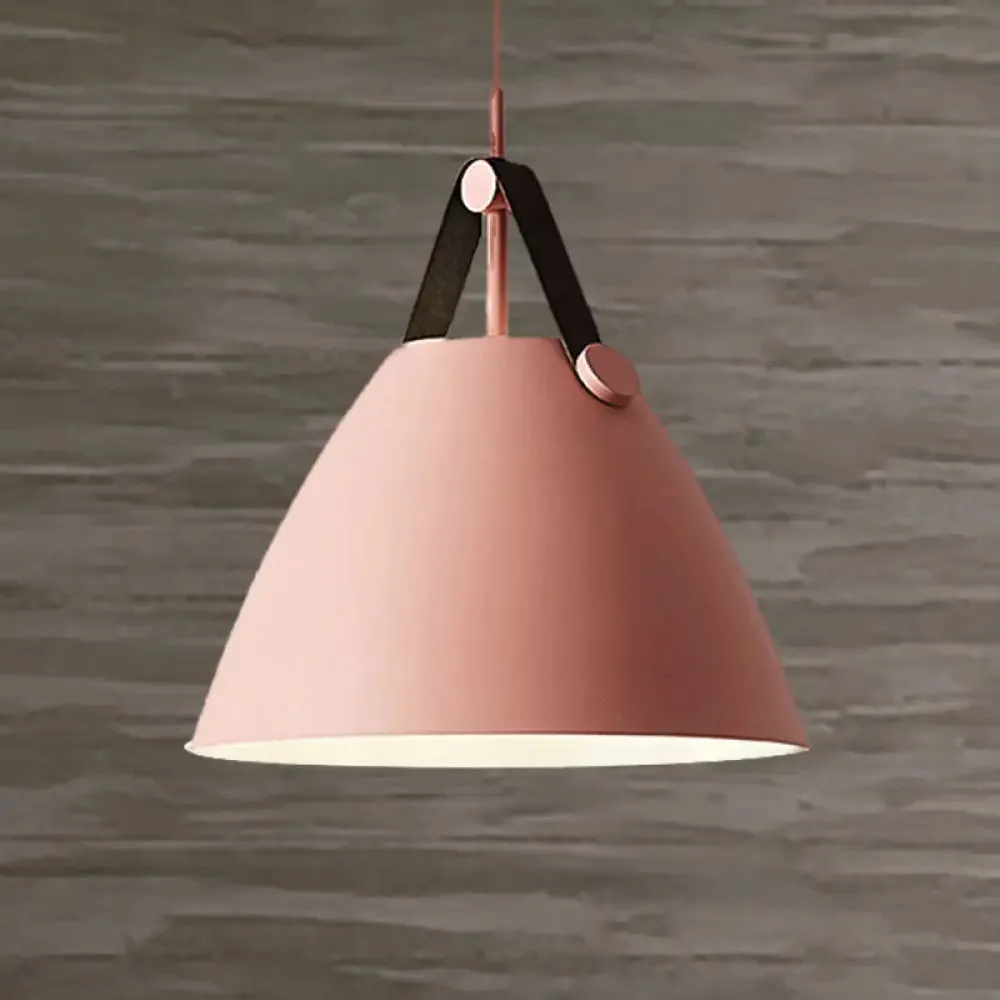 Modernist Conical Pendant Lighting - Metallic Suspension Light with Leather Strap - Black/Blue - 10.5"/14" W - 1 Bulb - Perfect for Tables
