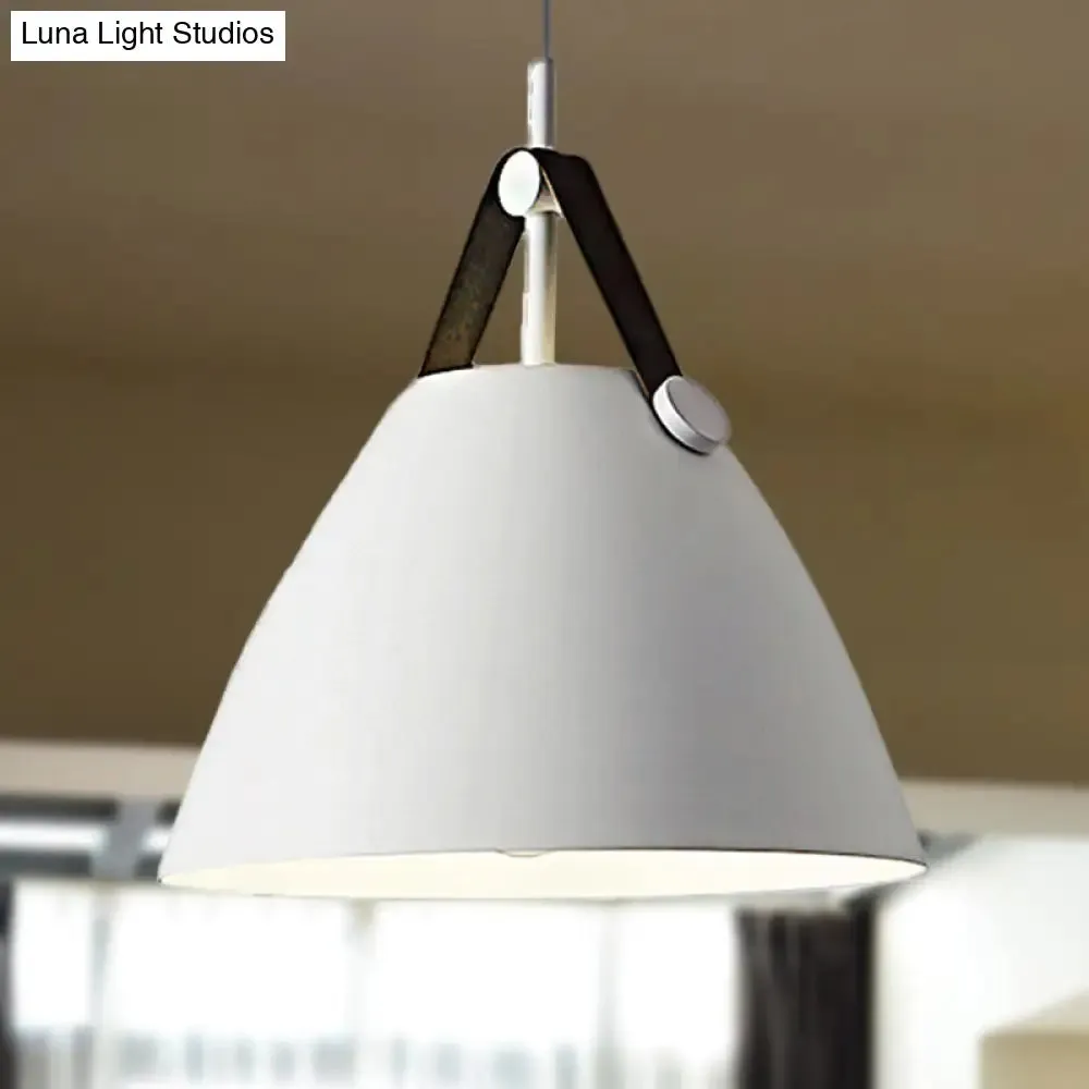 Modernist Conical Pendant Lighting - Metallic Suspension Light with Leather Strap - Black/Blue - 10.5"/14" W - 1 Bulb - Perfect for Tables