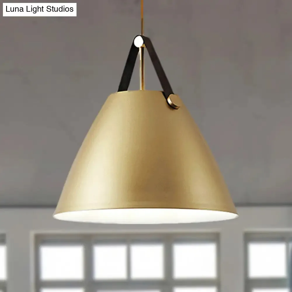 Modernist Conical Pendant Lighting - Metallic Suspension Light with Leather Strap - Black/Blue - 10.5"/14" W - 1 Bulb - Perfect for Tables